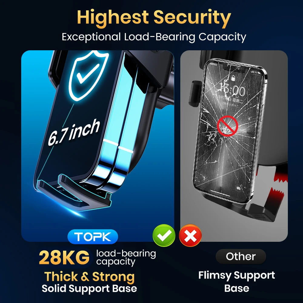 Car Phone Holder Mount,TOPK Upgrade Auto Locking Universal Phone Stand Holder with Hook Clip for Car Air Vent for iPhone Samsung