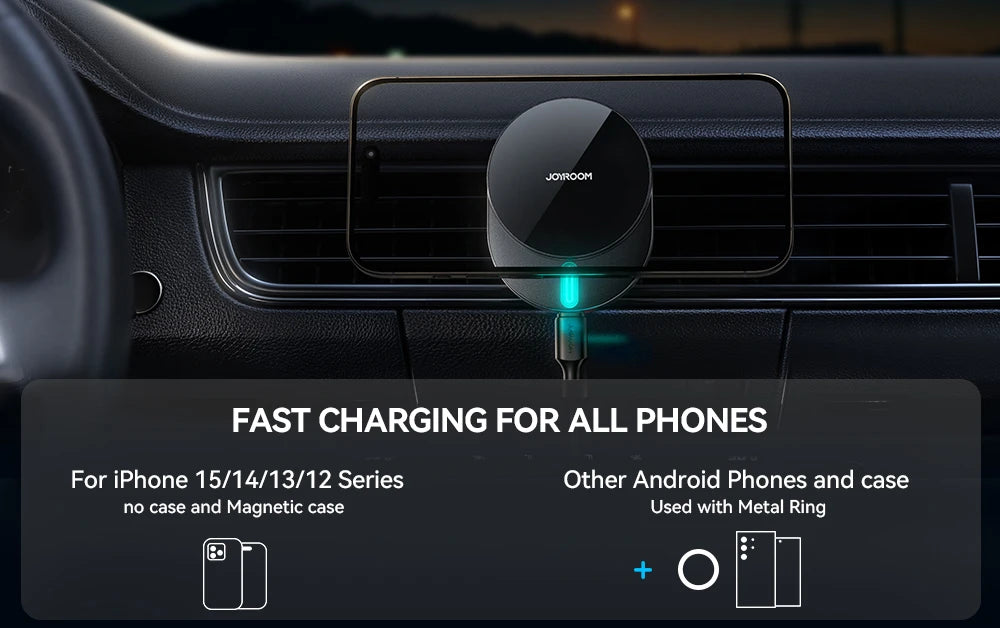 Joyroom Magnetic Wireless Car 15W Fast Charger Phone Holder for MagSafe and Case Car Mount for iPhone 16/15/14/13/12 Air Vent