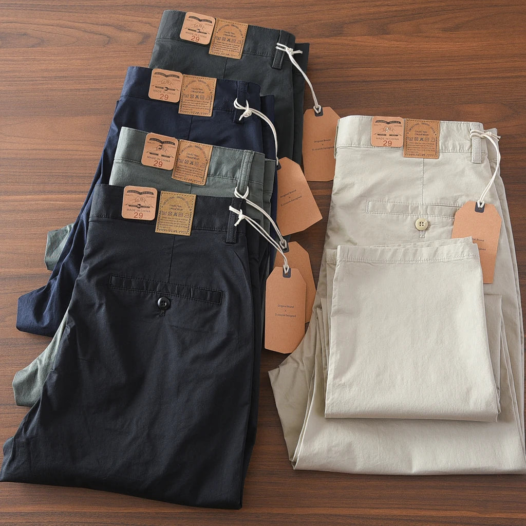 2025 Zomer Nieuwe Amerikaanse Retro Dunne Micro-Elastische Casual Broek Heren Eenvoudige 97% Katoenen Slim CHINO Business Rechte Broek