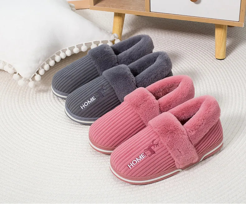 Men's Warm Plush House Slippers Indoor Anti-slip Winter Fluffy Slides With Waterproof Short Plush Male Cotton Shoes