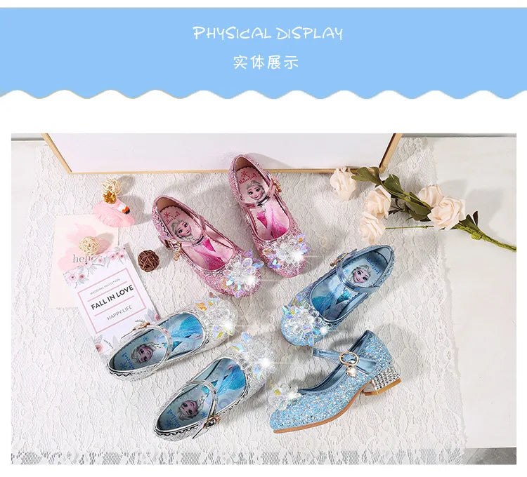 Fashion Elsa Princess Girl Shoes Frozen Cartoon Dress Shoes For Girls Fashion Party Shoes With High Heels Christmas Gifts