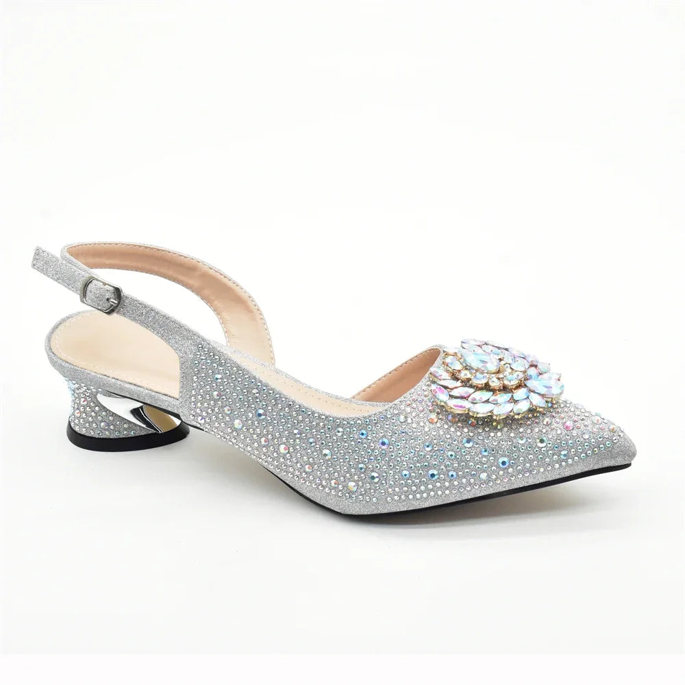 African Women Heel Shoes and Bag Party Set Italian Design with Matching Clutch Bag for Ladies' Wedding