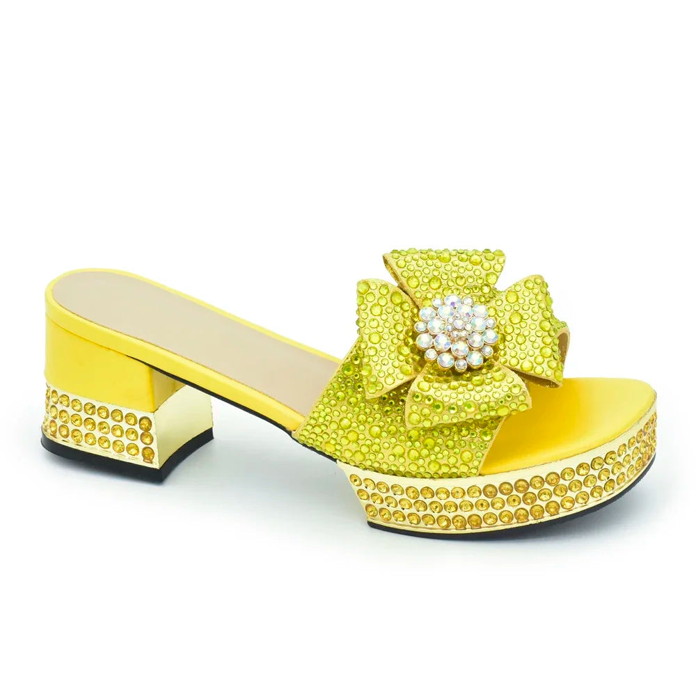 Fashion Crystal Women's Dress Pumps Open Toe Ladies Sandals with Heels African Women Wedding Shoes Decorated with Rhinestone