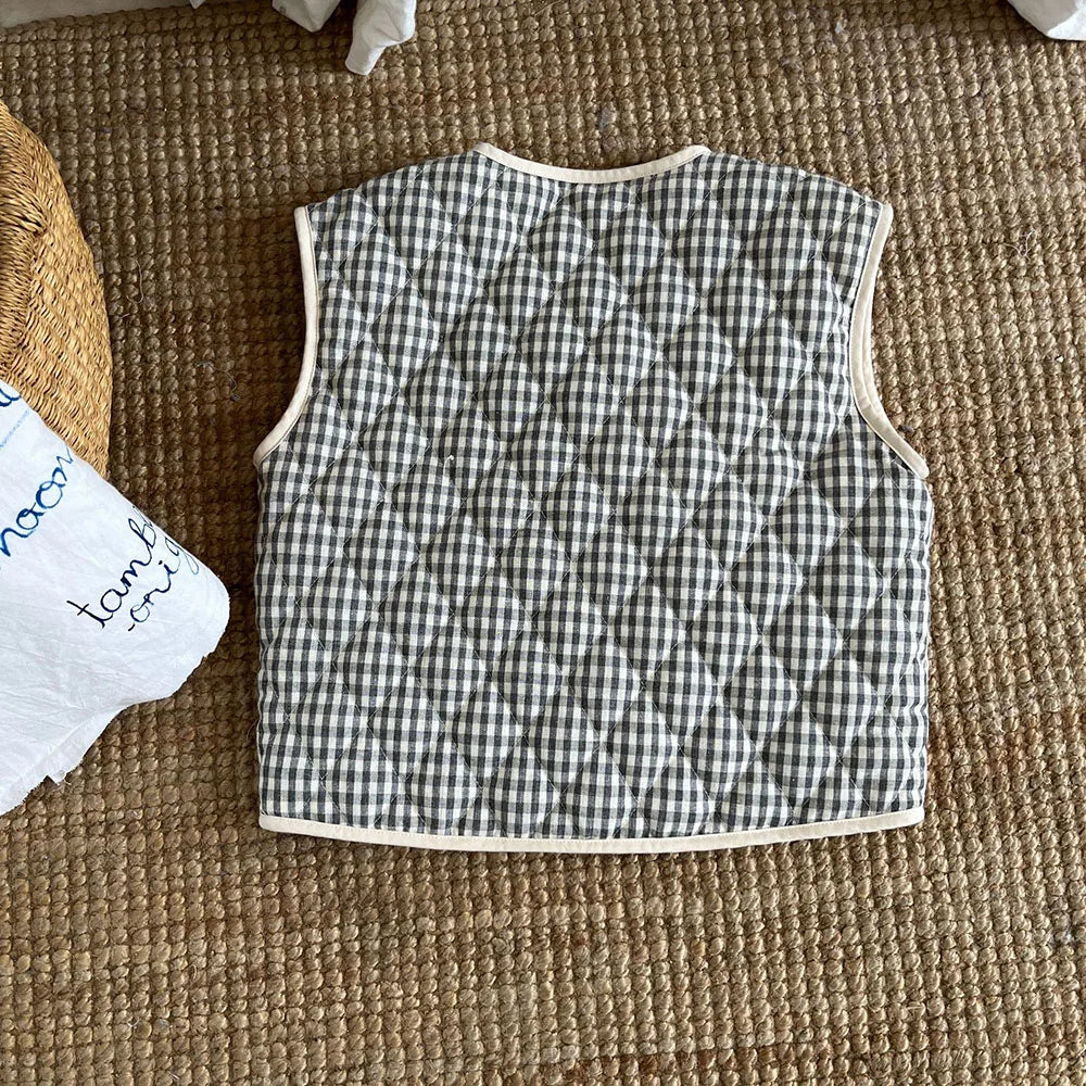 Children's Clothing Autumn Winter Girls Plaid Fur Lining Vest Kid's Warm Casual Waistcoat Jacket Boys Outwear 2-7Y Unisex