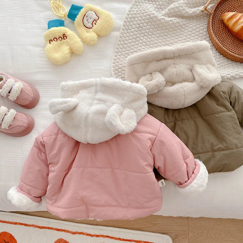 Winter Baby Girls Clothes Fur Lining Hoodie Jacket Cotton Fleece Boys Coat 7-36m Unisex