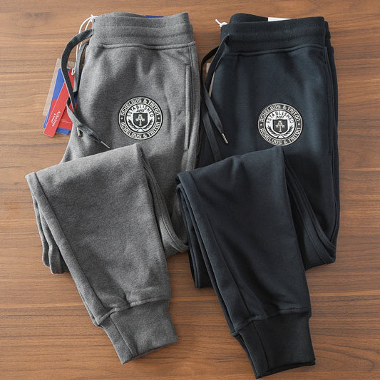Spring New American Retro Terry Cloth Letter Embroidery Sweatpants Men's Simple Washed Drawstring Casual Sports Ankle-tied Pants