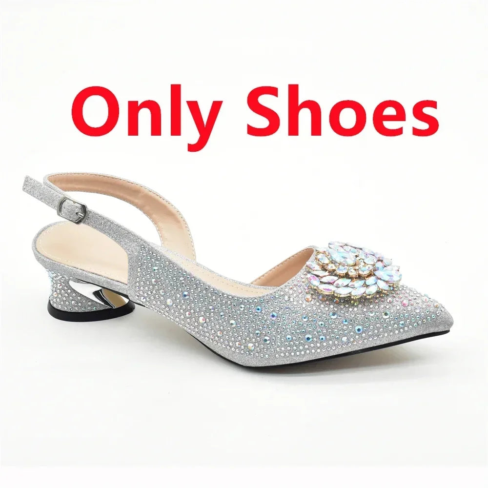 New Fashion Shoes Matching Bag Set Decorated with Crystal Ladies Wedding Party Women High Heel Pumps Luxury Rhiinestone Shoes
