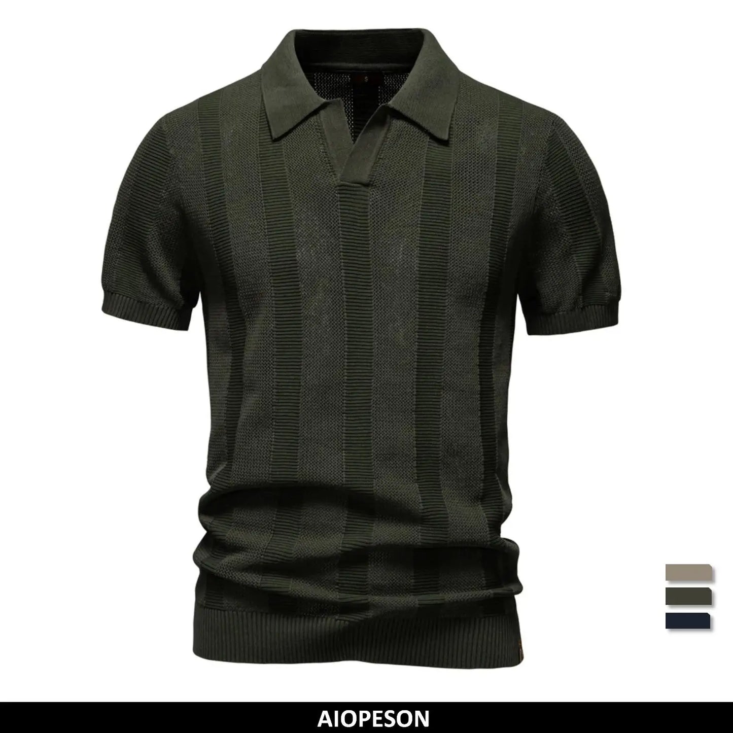 2025 Men's Solid & Striped Mesh Polo Shirt - Breathable Knit Casual Top with Turn-Down Collar