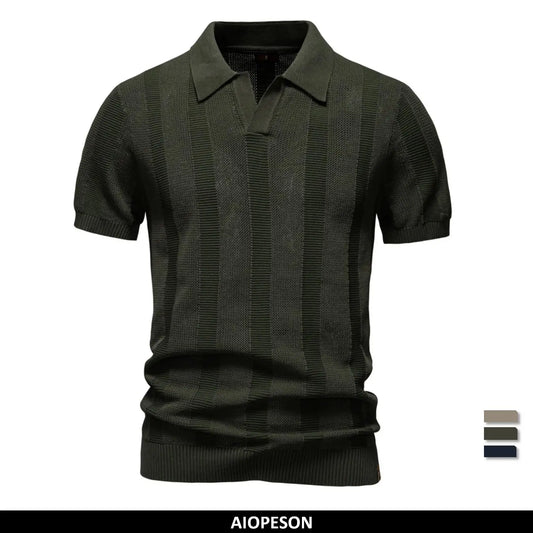 2025 Men's Solid & Striped Mesh Polo Shirt - Breathable Knit Casual Top with Turn-Down Collar