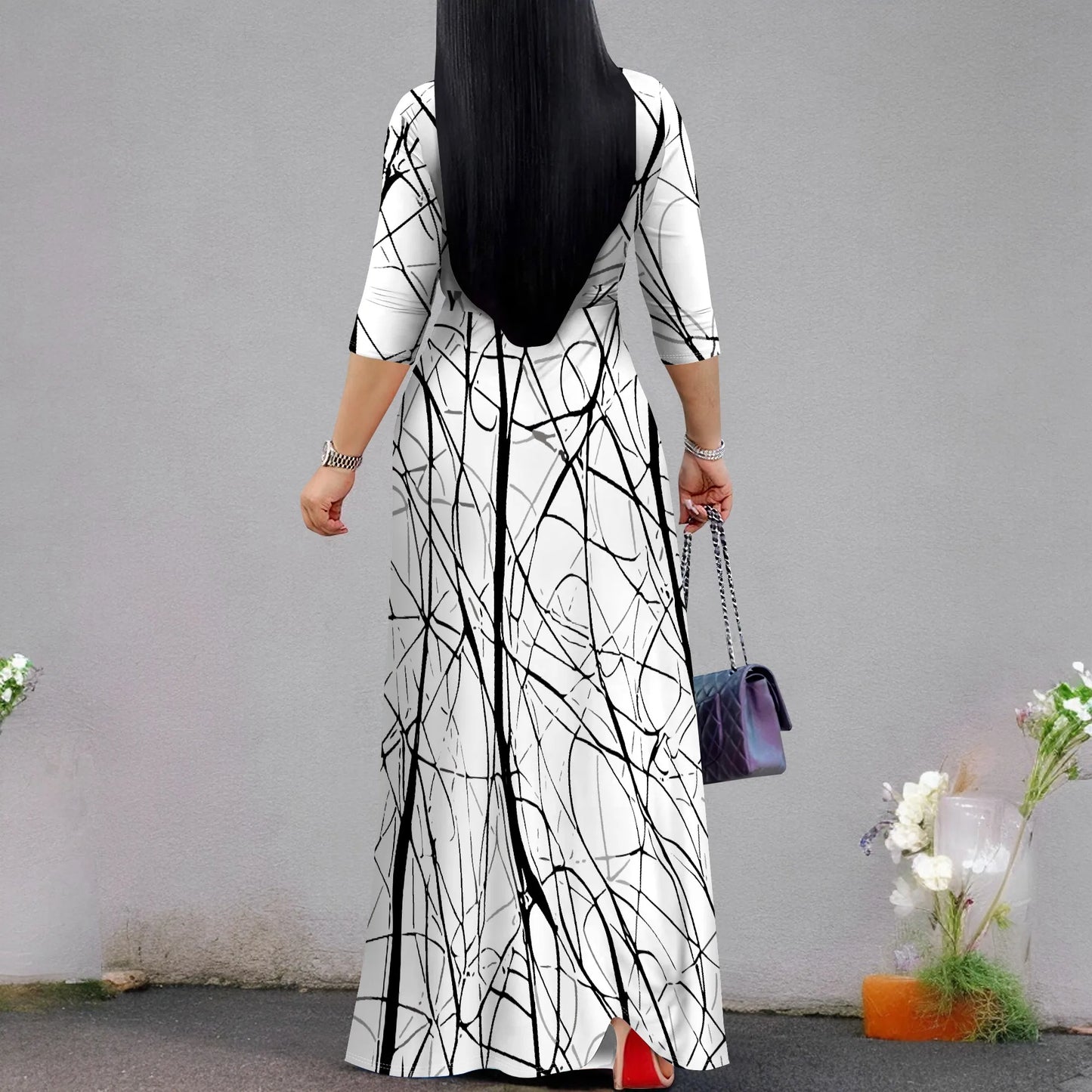 Plus Size Maxi Dress for Women Casual Summer Sundress V-Neck 3/4 Sleeve