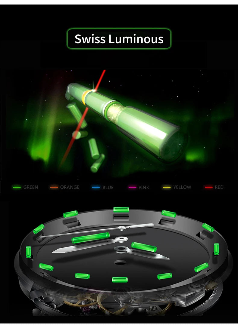 YELANG V1036 42mm Men's Quartz Watch Luminous Display Japan Movement 30ATM Waterproof Stainless Steel Band with Luminous Hands