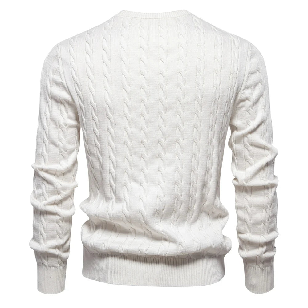 Men's Giraffe Embroidery Cotton Sweaters Round Neck Classic Twist Patterned Pullover Knitted Sweater for Men