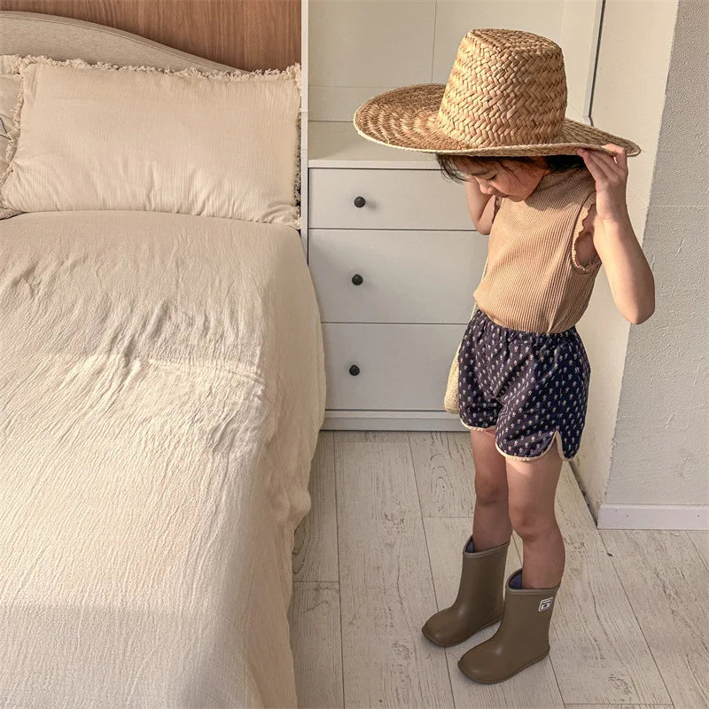 2025 Zomer Nieuwe Baby Meisjes Schattige Bloemen Shorts Kinderen Losse Katoenen Shorts Veelzijdige Kinderprint Casual Shorts Peuterkleding 4-6Y Unisex