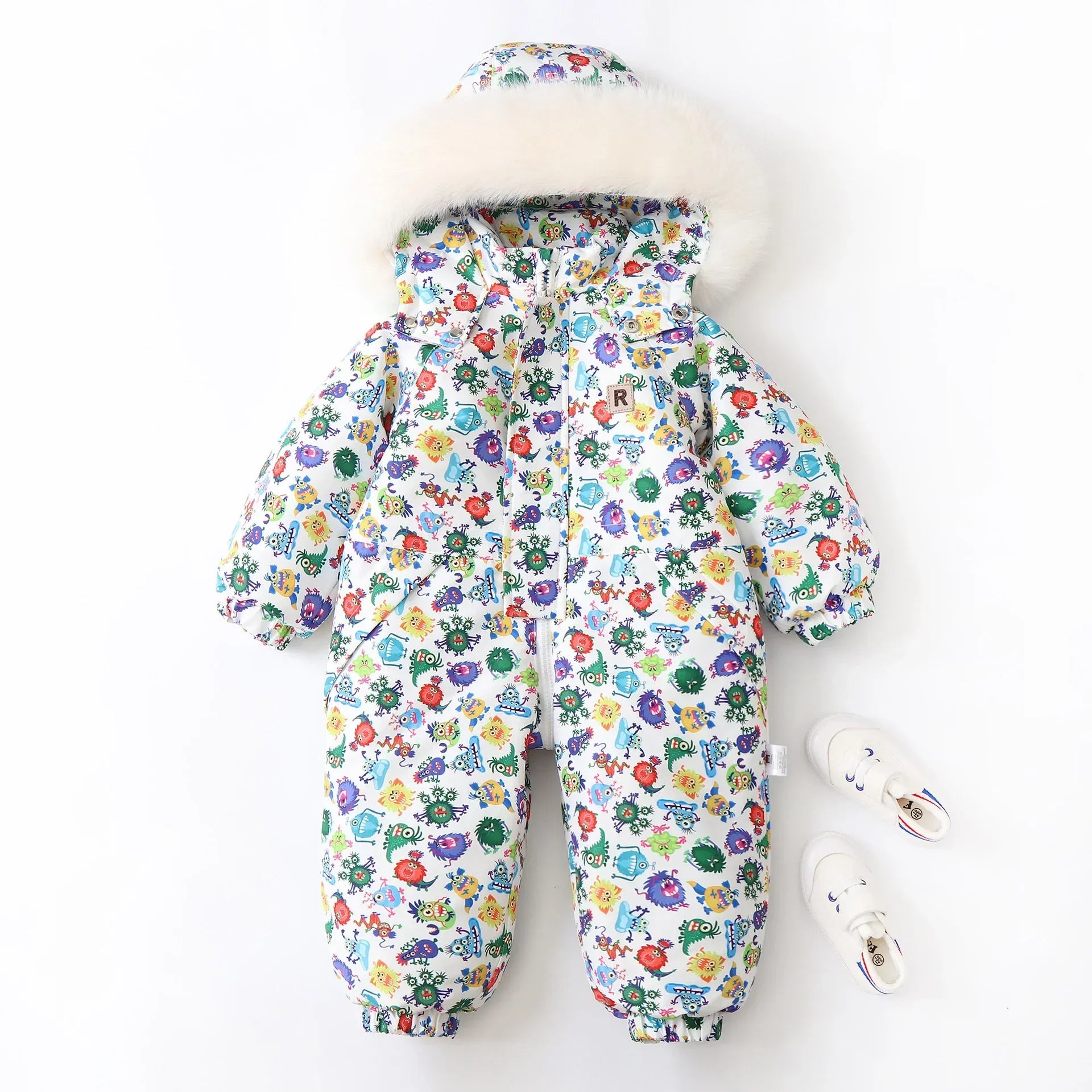 Unisex Children's Snowboard Winter Warm Clothing Snow Suit Floral Printed Fur Lining Hooded Snowboard Coats For Kids