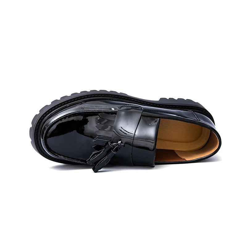 Fashion Men Tassels Loafers Thick Bottom Male Height Increasing Walking Shoes All White Wedding Shoes