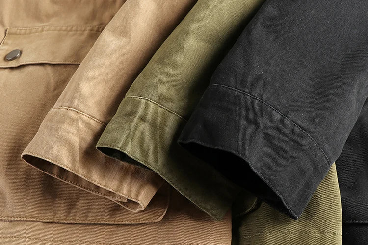 2025 Herfst en Winter Nieuwe Amerikaanse Retro Geweven M65 Cargo Jas Heren 100% Katoen Gewassen Losse Stoere Guy Outdoor Jachtjas