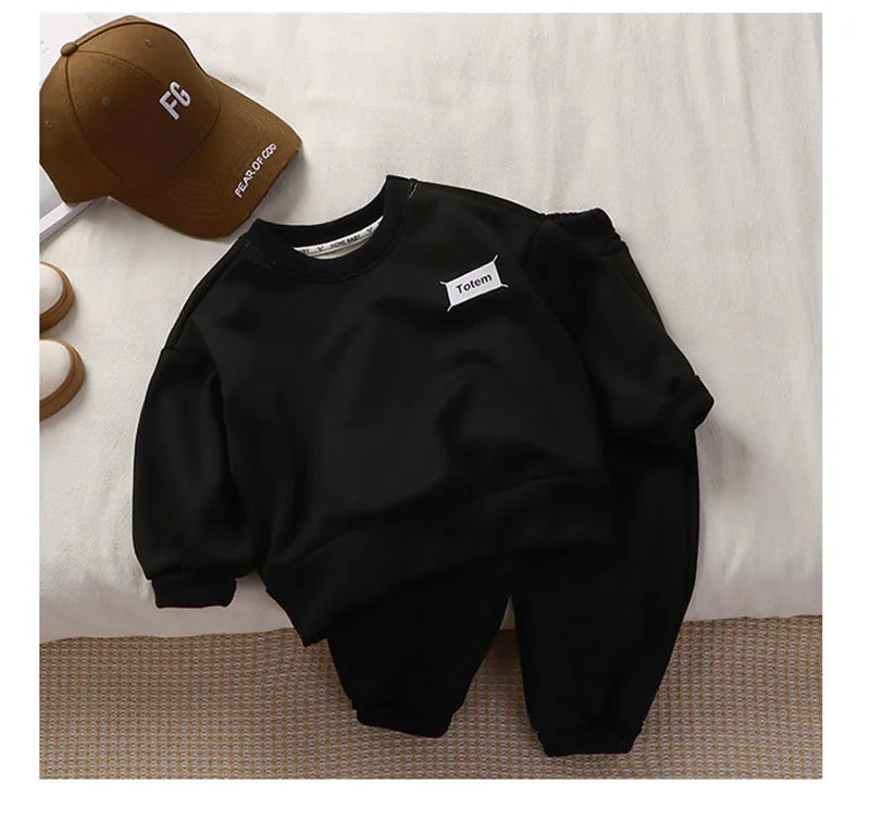 Kids Thicken Clothes Set Girls Cute Solid Colour Letters Sweatshirt + Pants Children Sports Suit Boys 2PCS Outwear 2-8T Unisex