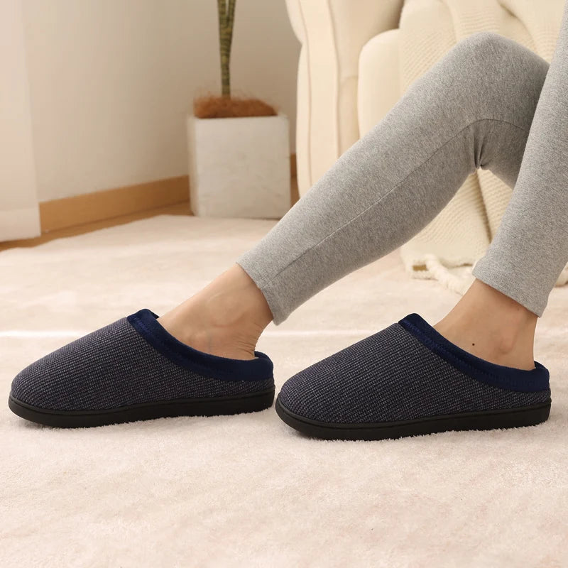 Men's Winter Warm Cotton Shoes Soft Memory Foam Casual Indoor Flat Slides Short Plush Male Fluffy Home Slippers