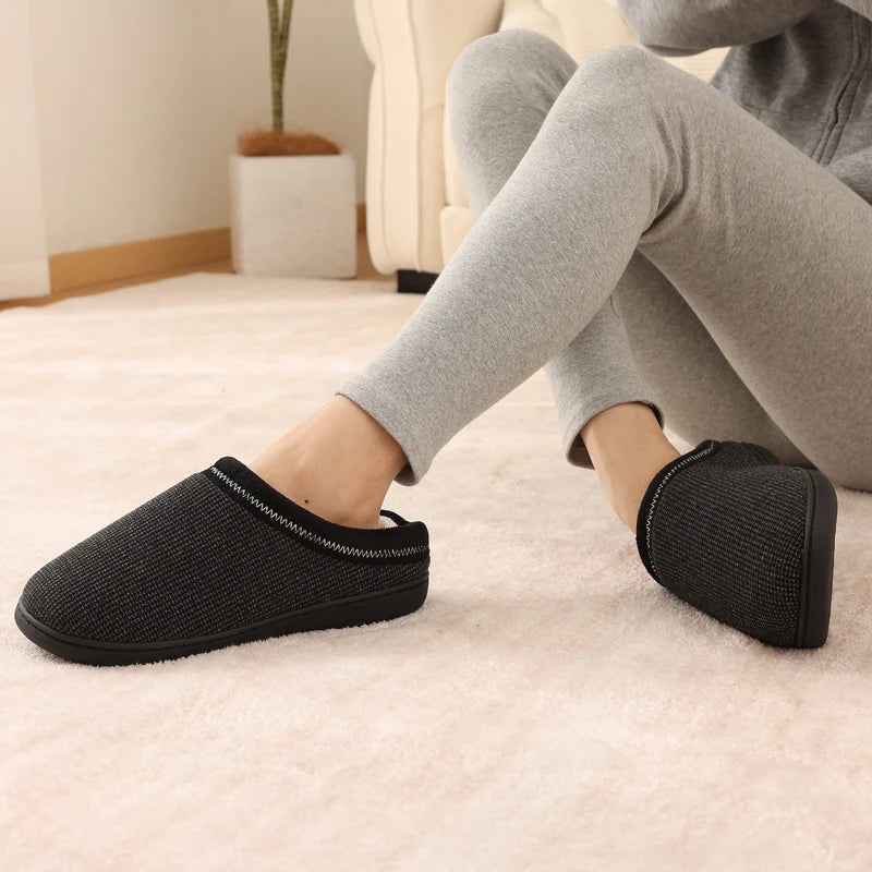 Men's Winter Warm Cotton Shoes Soft Memory Foam Casual Indoor Flat Slides Short Plush Male Fluffy Home Slippers