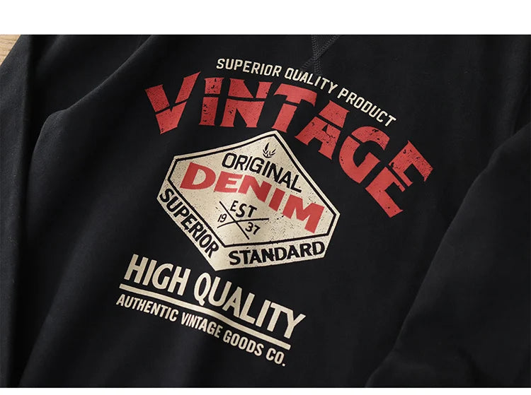 Autumn New American Retro Heavyweight 500g Letter Printed Sweatshirts Men's Fashion 100% Cotton Washed Pullover Casual Sportwear