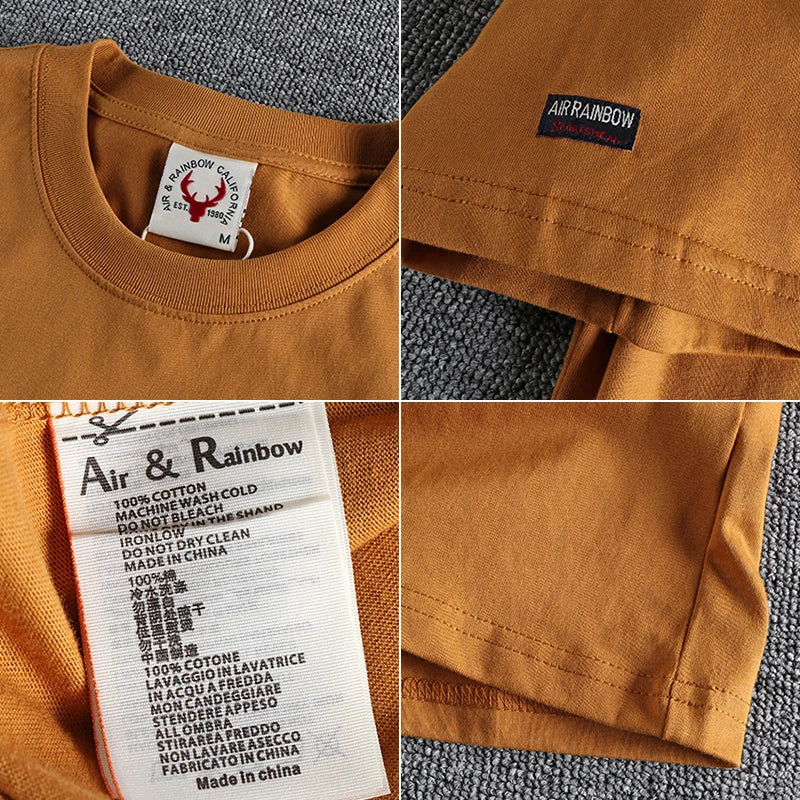 2022 Zomer Nieuw Amerikaans Retro T-shirt met korte mouwen en ronde hals, effen kleur, herenmode, eenvoudig, 100% katoen, gewassen, oude casual tops