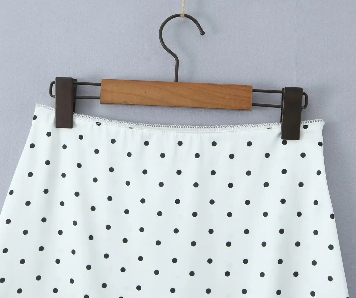 2025 Women Vintage Black White Polka Dot A-line Knee Length Skirt Sexy Low Waist Holiday Summer Skirts