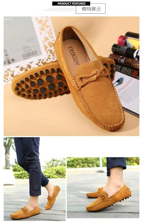 New Trend Youth Driving Loafers Red Male Formal Dress Shoes Suede Leather Lazy People Walking Shoes Good Quality Moccasins Shoes