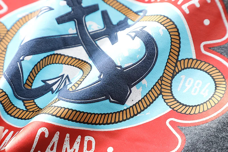 2025 Summer New American Retro 250g Short Sleeve O-neck Printed T-shirt Men's Fashion 100% Cotton Washed Casual Loose Tops