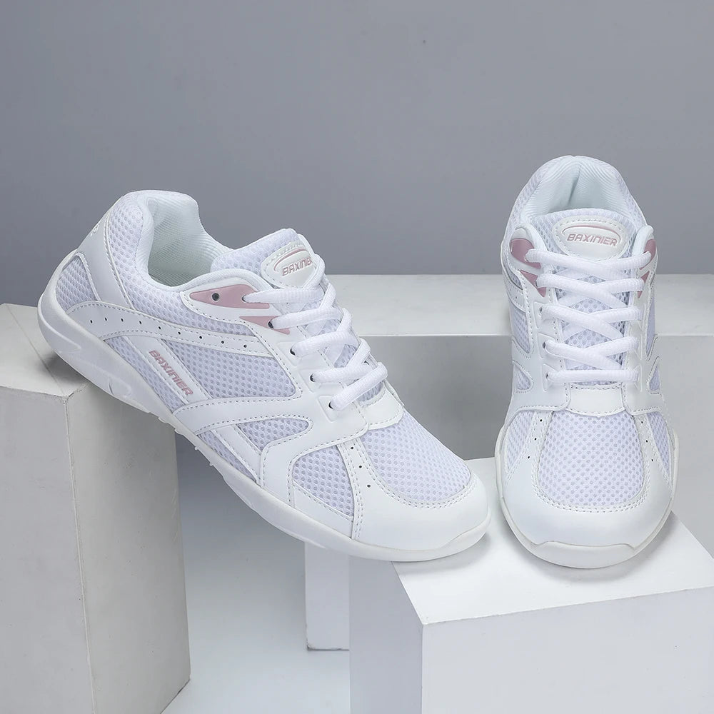 Girls White Cheerleading Shoes Mesh Breathable Training Dance Tennis Shoes Lightweight Youth Cheer Competition Sneakers