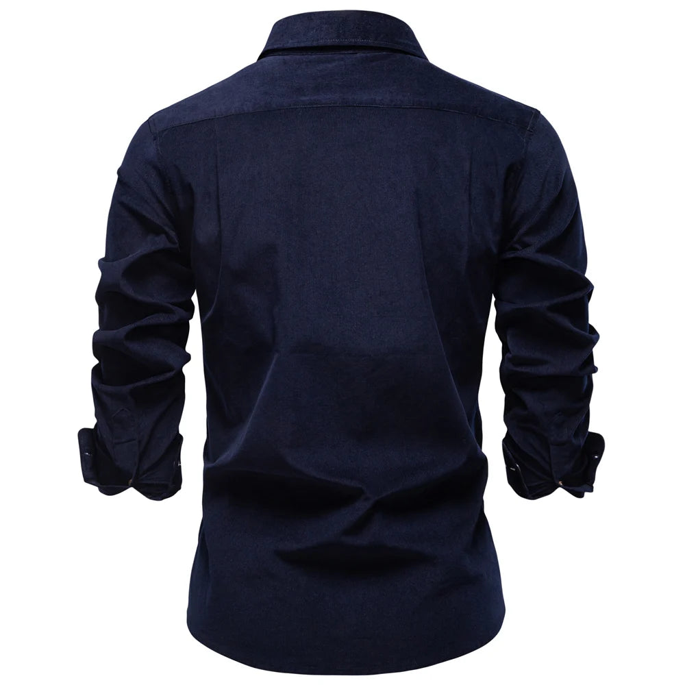 2025 Men's Corduroy 100% Cotton Solid Colour Autumn Winter Thickened Business Casual Long Sleeve Classic Male Shirt