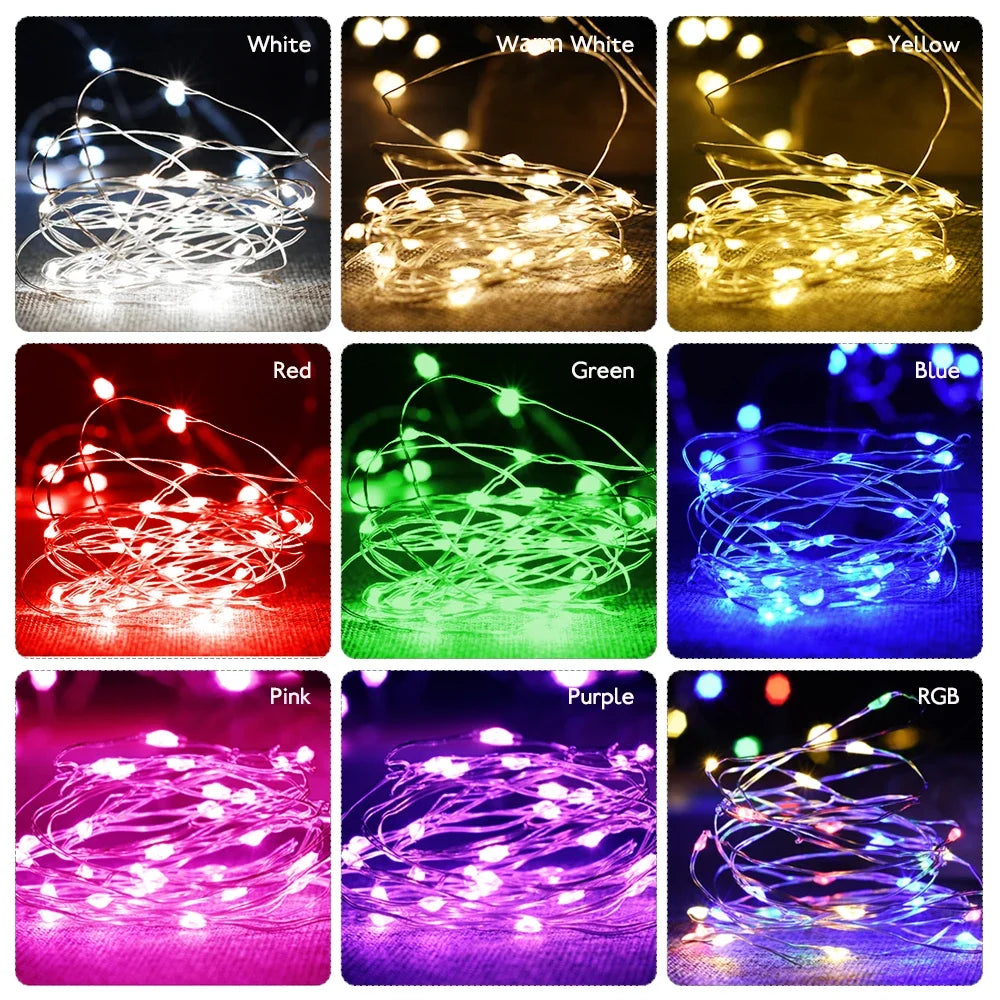 2M 5M 10M LED-lichtsnoer op batterijen, koperdraad, slingerverlichting, buiten, tuin, bruiloft, feest, kerstboomdecoratie