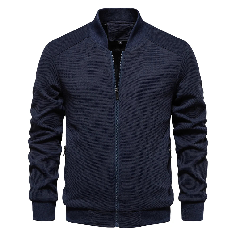 Men's Waffle Fleece Lined Bomber Jacket Autumn Winter Warm Casual Zipper Pocket Outwear Jackets and Coats for Men