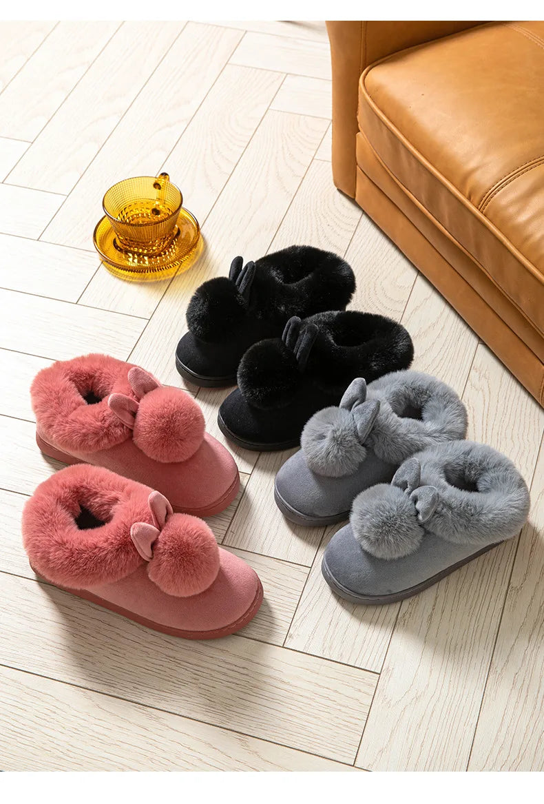 Women's Winter Warm House Fuzzy Slippers Couple Indoor Anti-Skid Plush Lined Bedroom Slides Fluffy Cotton Shoes For Ladies