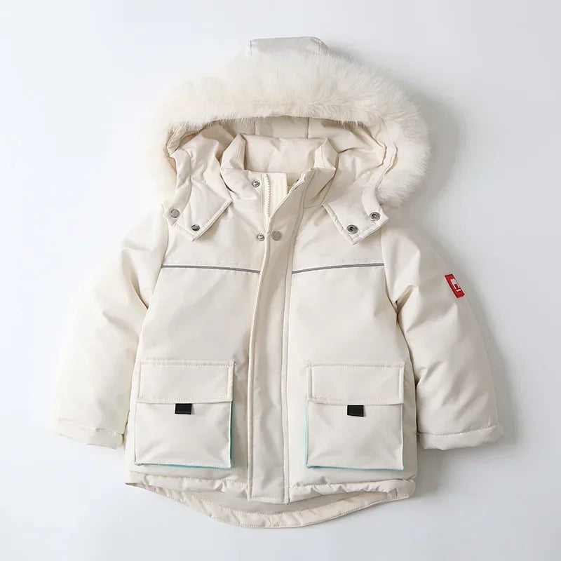 Unisex 2Pcs Winter Warm Children's Ski Clothes Set Thicken Fur Lining Hooded Coats & Overalls Set Snowsuit For Kids 2-5Y