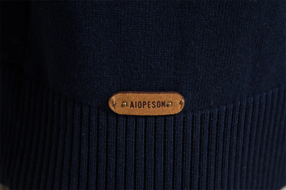 Men's Cotton Mock Neck Stand Collar Sweaters Quarter Zipper Pullover Autumn Winter Warm Social Casual Sweater for Men