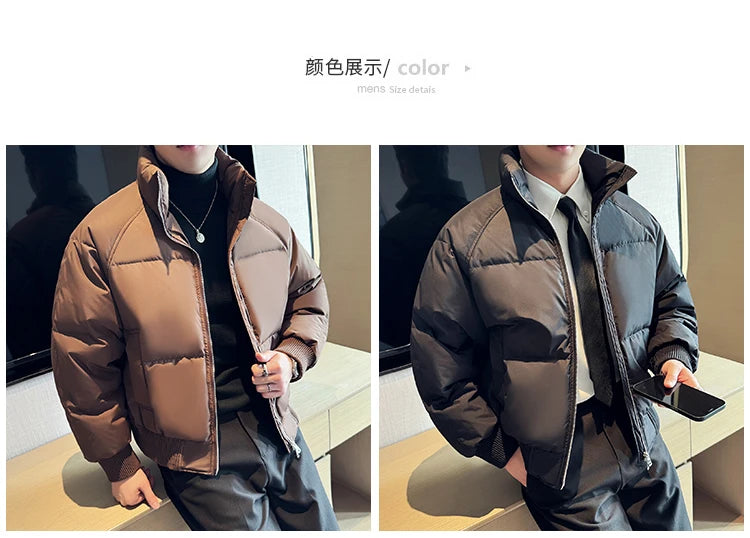 Men's Loose and Casual Thickened Down Jacket With Stand-Up Collar, Suitable For Daily Commuting, Autumn, Winter, and Leisure