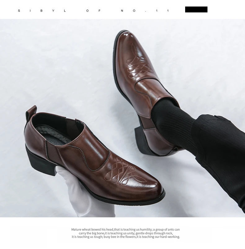 2024 Nieuwe mode heren formele kleding schoenen hoge hak mannelijke formele Chelsea Oxfords schoenen gespleten leren volwassen casual schoenen