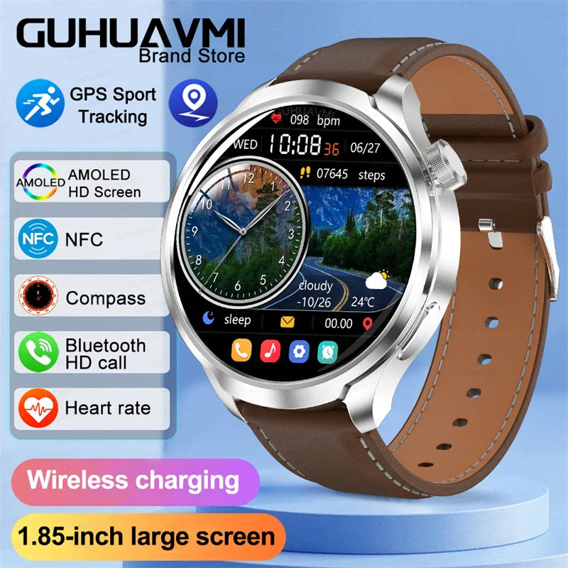 GPS Sports Smartwatch Men AMOLED Screen Compass Altimeter Heart rate BP NFC Bluetooth Call Smart Watch For Men - Compatible With HUAWEI IOS