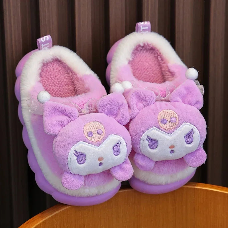 Unisex Teen Kid's Winter Warm Cute Cartoon Indoor Mule Soft Non-Slip Fluffy Children's Slippers Home Cotton Shoes For Boys & Girls Size 24-41