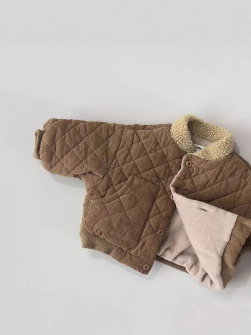 2025 Winter New Baby Long Sleeve Warm Coat Plus Velvet Thick Infant Boy Padded Jacket Girls Vintage Fleece Coat Children Clothes 1-3Y