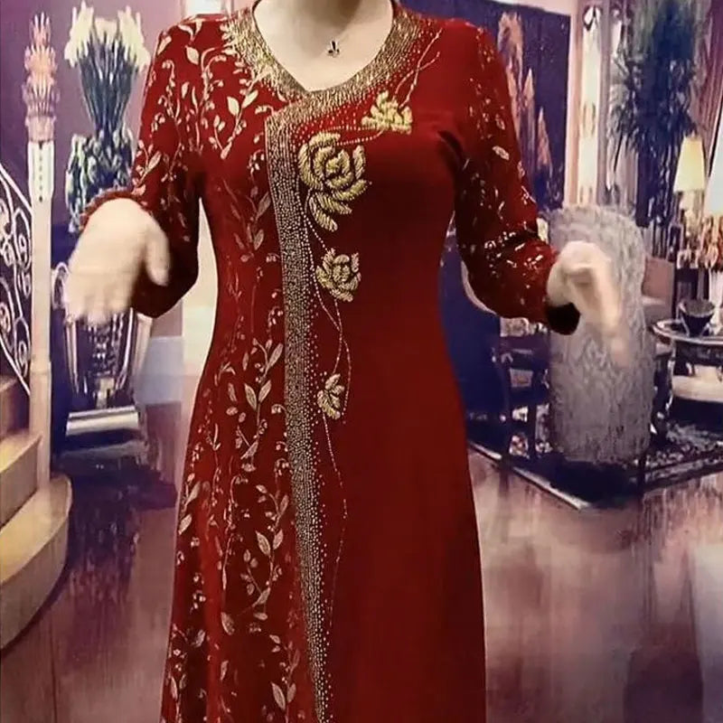 Elegante V-halsjurken met print voor woon-werkverkeer Lente Herfst Nieuwe A-lijn Dameskleding Lange mouwen Stijlvolle bloemenruiten Lange jurk