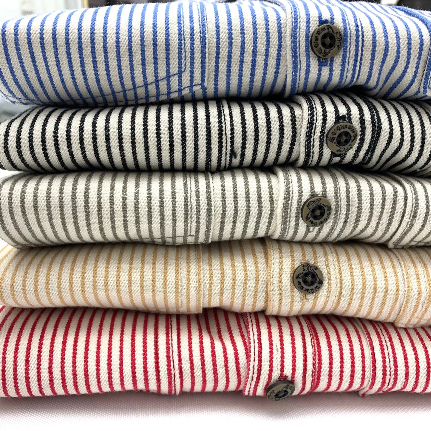 2025 Lente Nieuwe Japanse Retro Lange Mouw Revers Gestreepte Cargo Shirt Heren Amekaji 100% Katoen Gewassen Losse Dubbele Zakken Tops