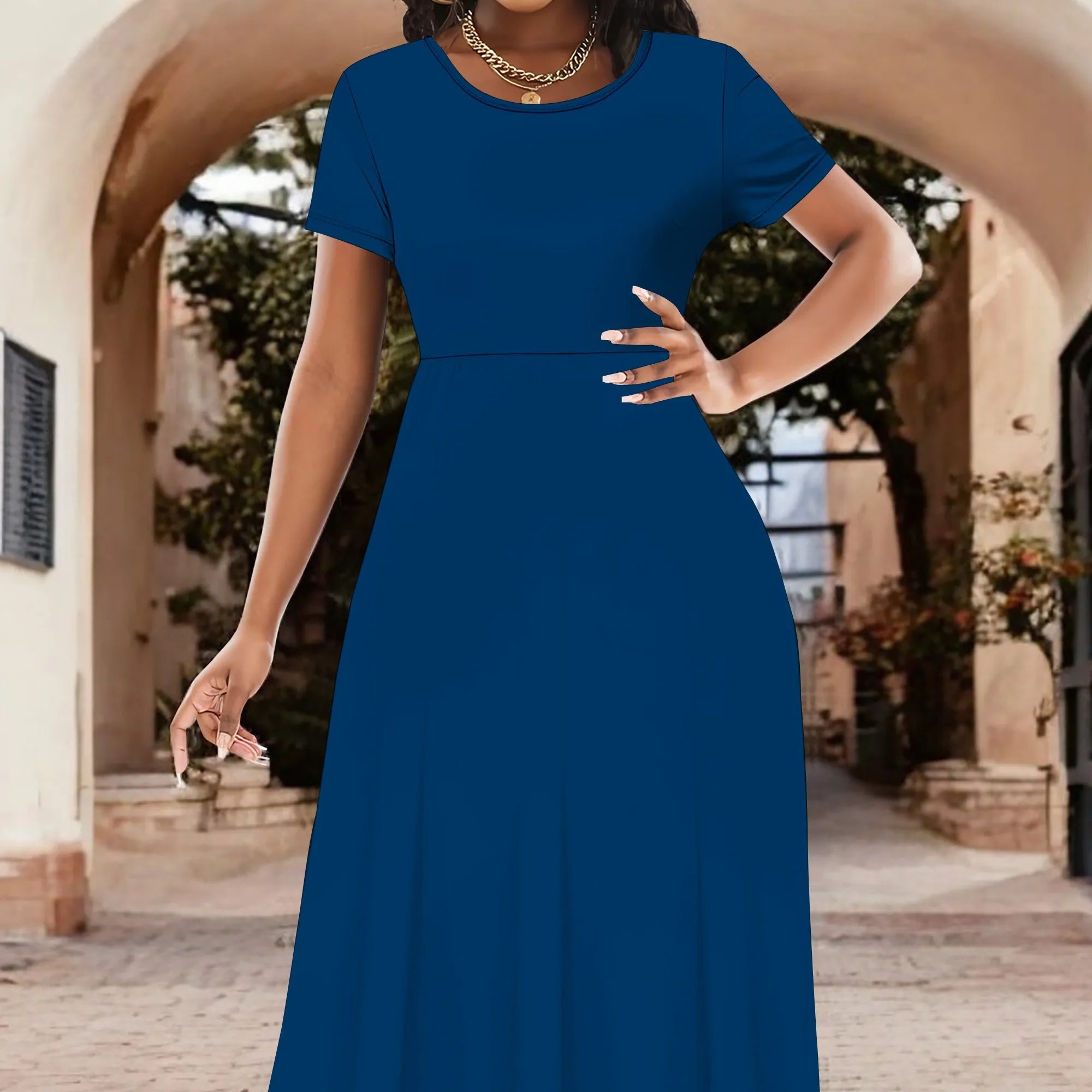 Women's Summer Short Sleeve A-Line Midi Dresses Casual T-Shirt Dresses Flowy Beach Sundress with Pockets