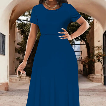 Women's Summer Short Sleeve A-Line Midi Dresses Casual T-Shirt Dresses Flowy Beach Sundress with Pockets