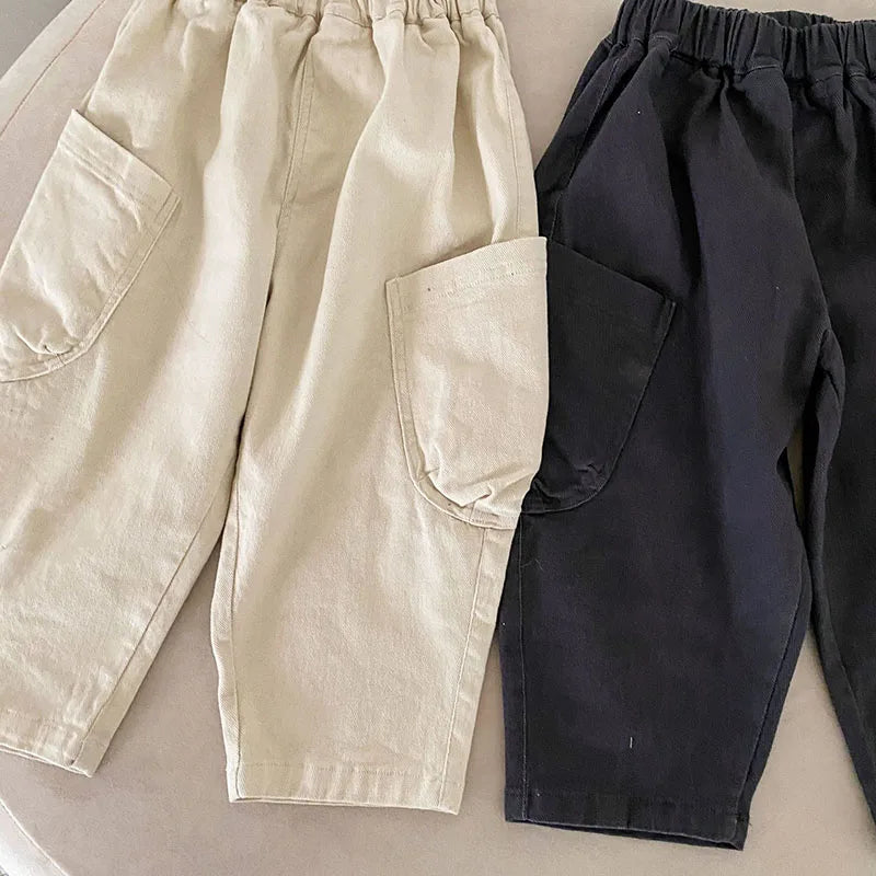 Spring Baby Children's Pants Loose Solid Colour Boys Pants Casual Girls Trousers Kid's Outdoor Pants 1-8Y Unisex