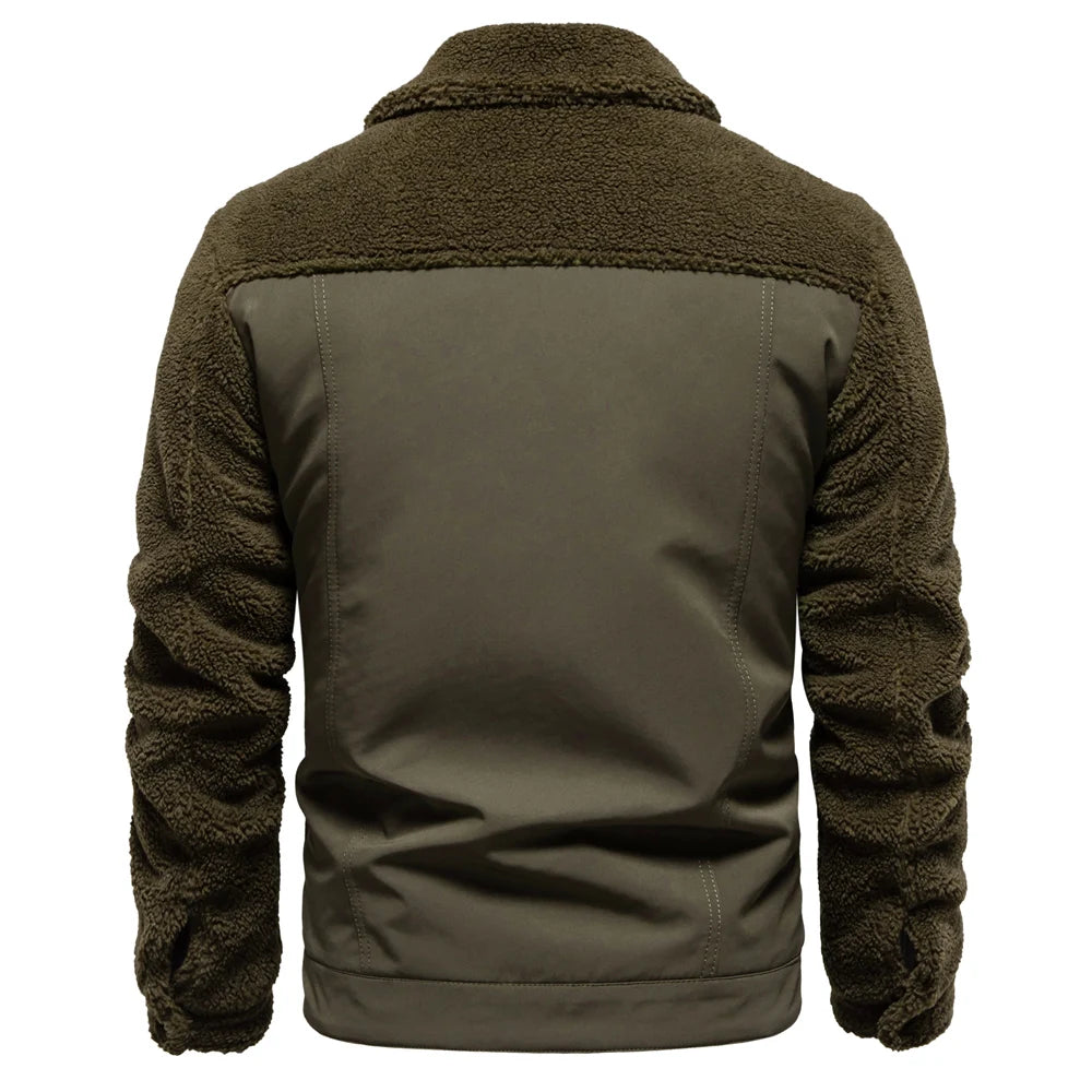 Men's Winter Warm Thick Sherpa Fleece Jacket Patchwork Fur Collar Fashion Casual Work Jackets for Men
