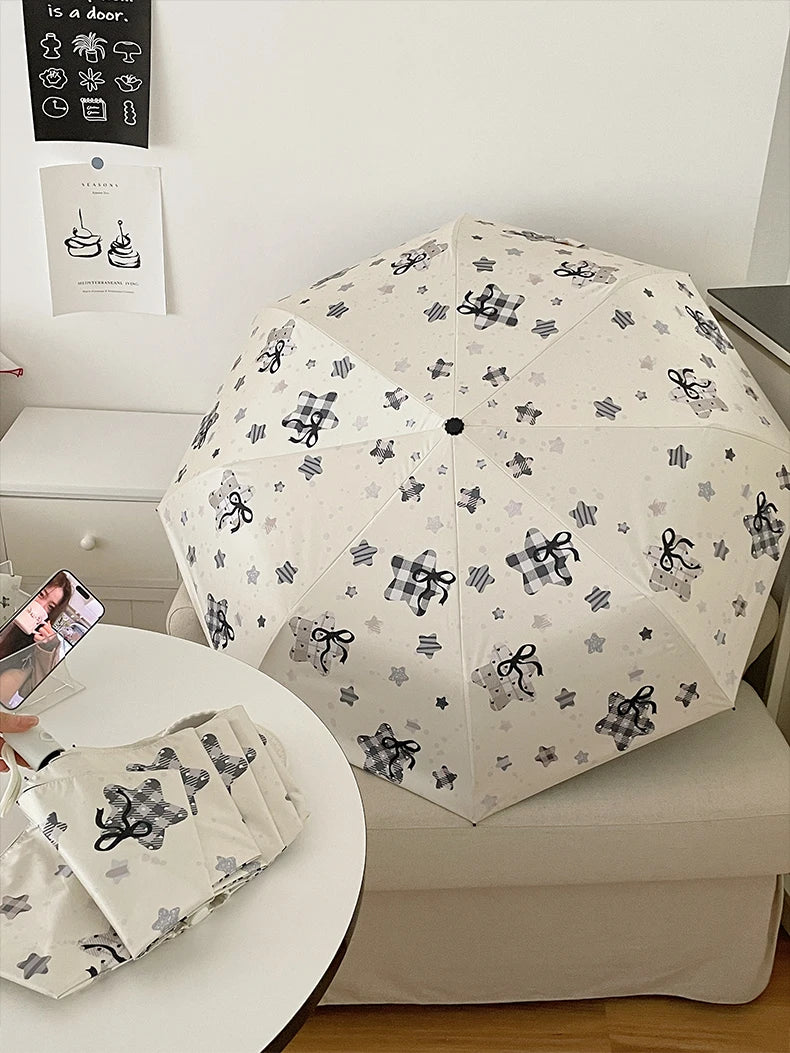 Automatic Fold Umbrella | All-Weather UV Sunshade | Ins Style Black Glue Design