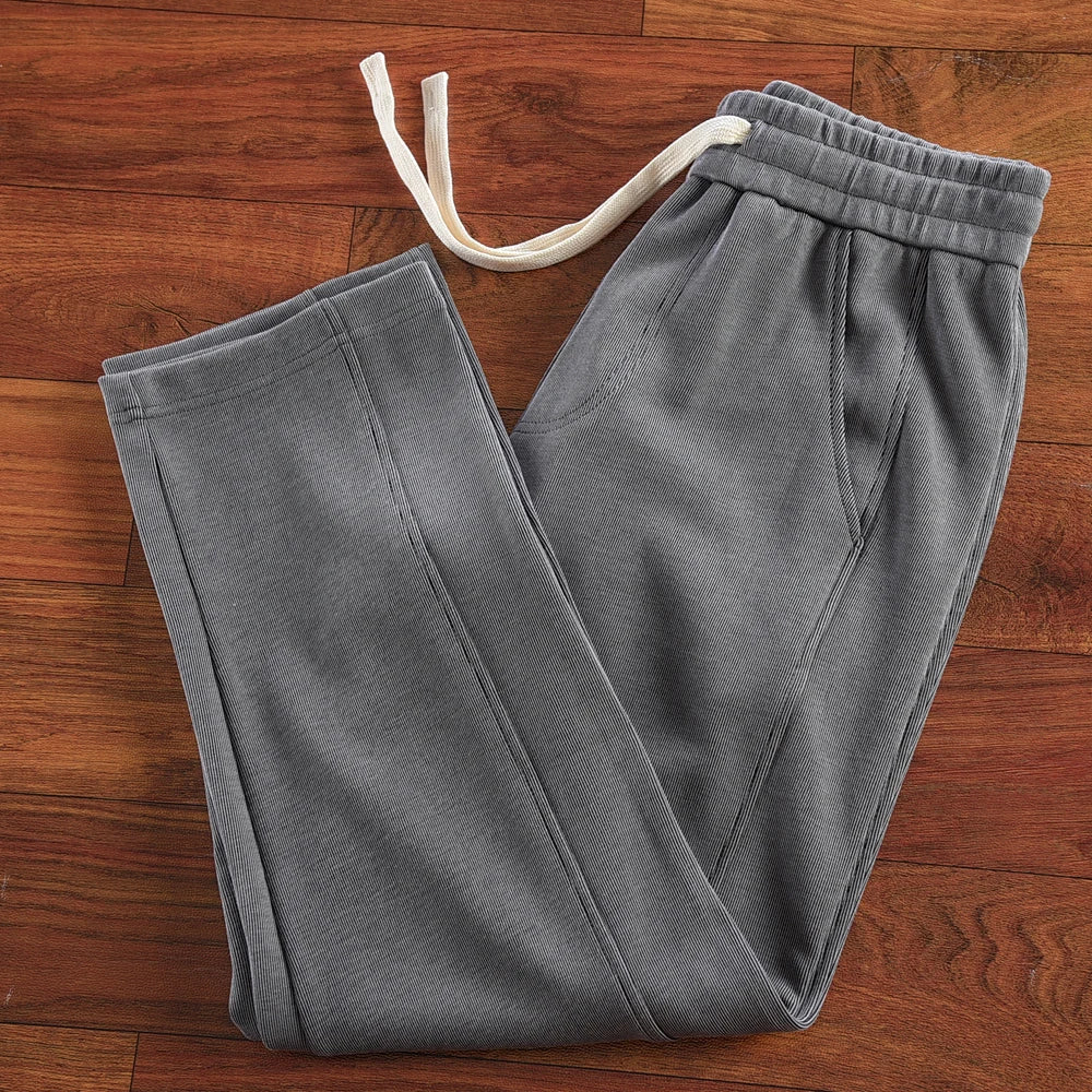 Herfst Nieuwe Amerikaanse Retro Dikke Effen Kleur Gebreide Joggingbroek Heren Eenvoudige Elastische Taille Trekkoord Sport Casual Losse Broek