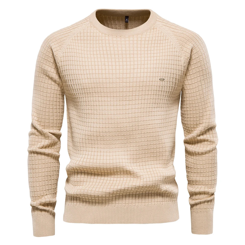 Men's 100% Cotton Sweaters Solid Colour O-neck High Quality Mesh Pullovers Male Winter Autumn Basic Sweaters