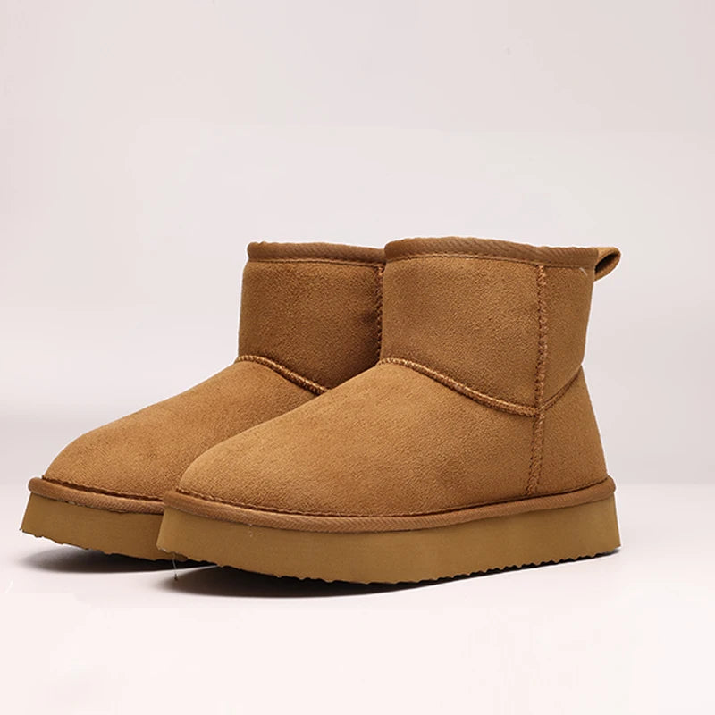 Women's Winter Classic Snow Boots Warm and Comfy Flat Furry Boots Outdoor and Indoor Non-Slip Fluffy Female Cotton Shoes